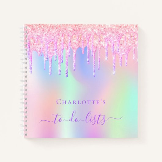 Carnet Parties scintillant rose goutte holographique unic (Devant)