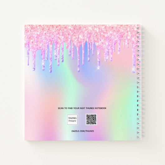 Carnet Parties scintillant rose goutte holographique unic (Dos)