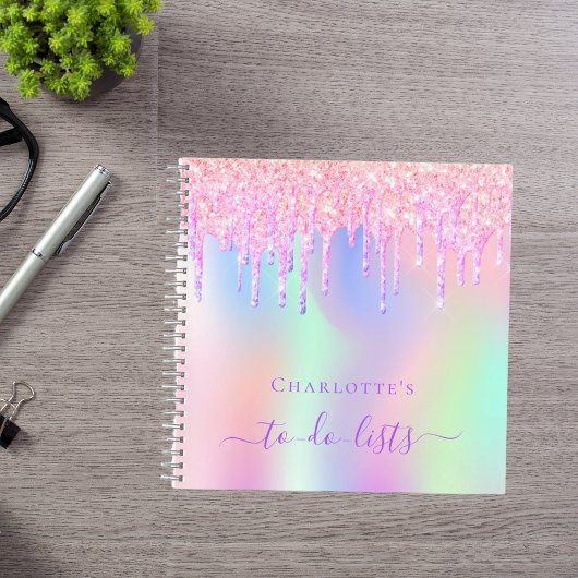 Carnet Parties scintillant rose goutte holographique unic