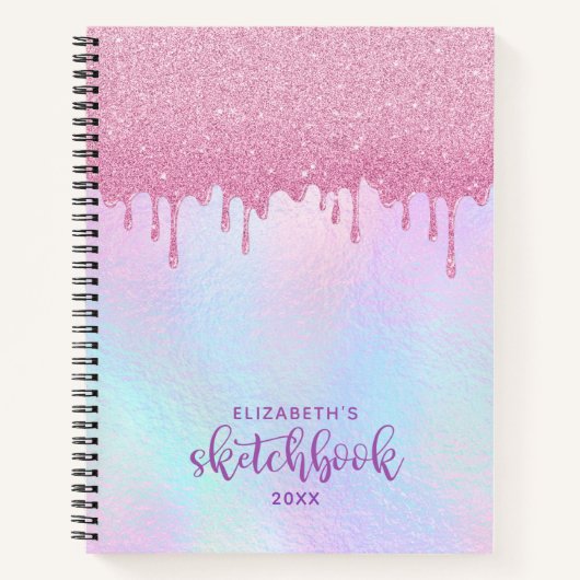 Carnet Parties scintillant rose gouttes Holographique Uni (Devant)