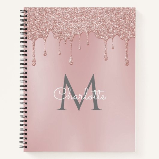 Carnet Parties scintillant rose gouttes Monogramme Élégan (Devant)