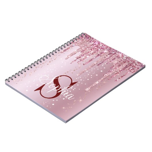 Carnet Parties scintillant Rose Monogramme à goutte d'or (Côté gauche)
