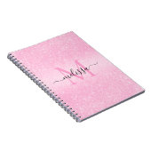 Carnet Parties scintillant rose Nom du script Monogramme (Côté Droit)