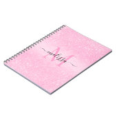Carnet Parties scintillant rose Nom du script Monogramme (Côté gauche)