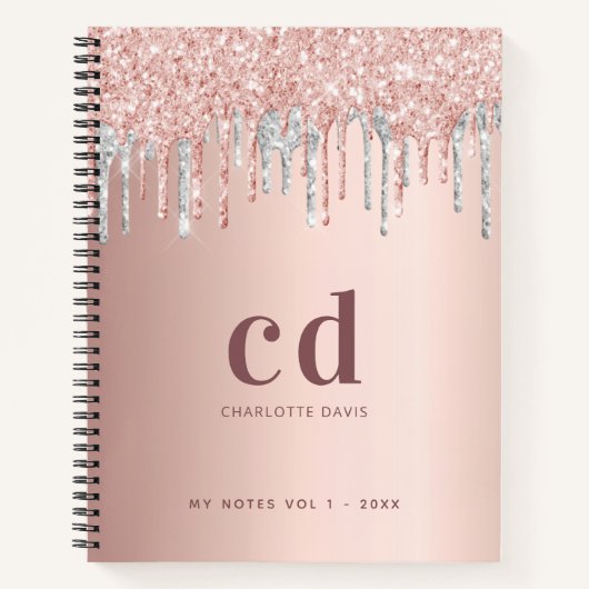 Carnet parties scintillant rose or argent rousse monogram (Devant)