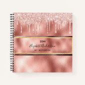 Carnet parties scintillant rose or goutte nom monogramme (Devant)