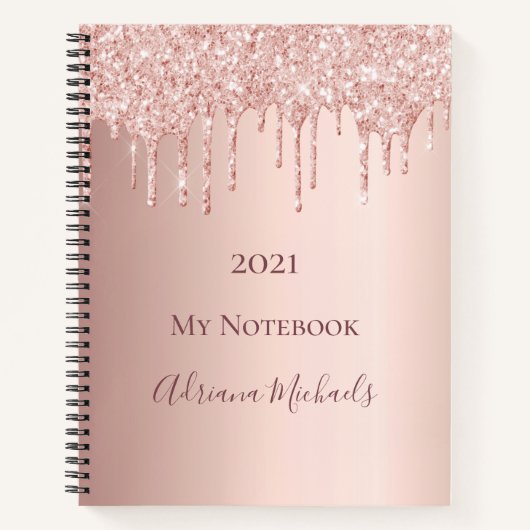 Carnet parties scintillant rose or gouttes glam rose nom (Devant)