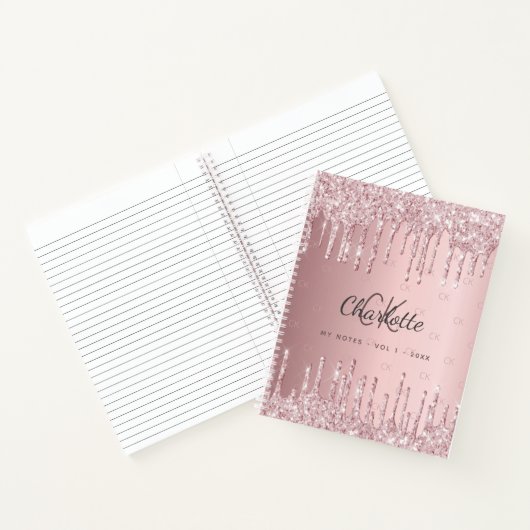 Carnet Parties scintillant rose pâle gouttes de script mo (Intérieur)