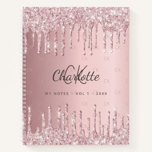Carnet Parties scintillant rose pâle gouttes de script mo (Devant)