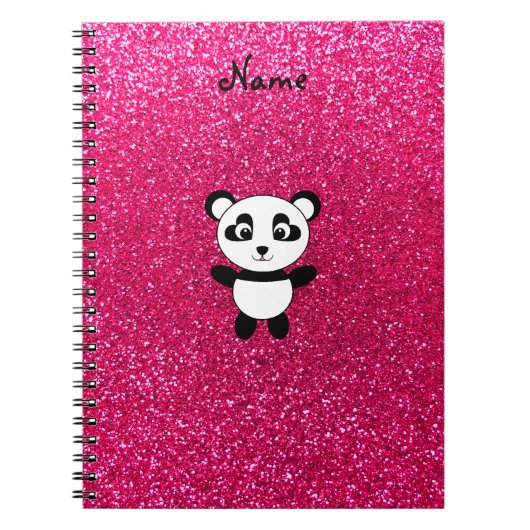 Carnet parties scintillant rose panda de nom personnalisé (Devant)