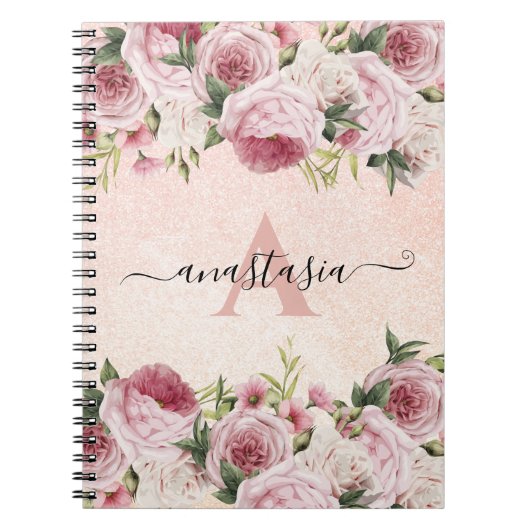 Carnet Parties scintillant rose Rose or fleuri (Devant)