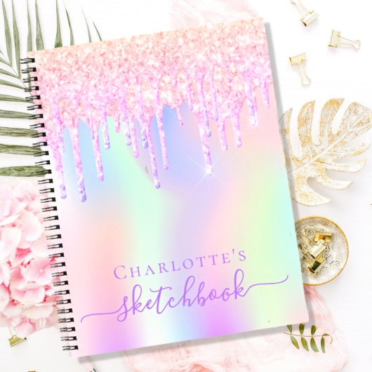 Carnet Parties scintillant Sketchbook gouttes holographiq