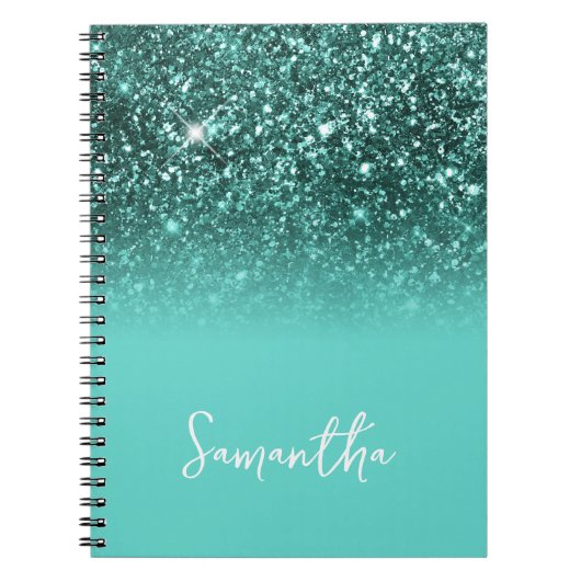 Carnet Parties scintillant turquoise Blue Ombre Nom (Devant)