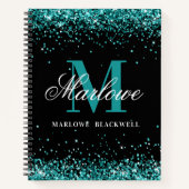 Carnet Parties scintillant Turquoise de Monogramme noir t (Devant)
