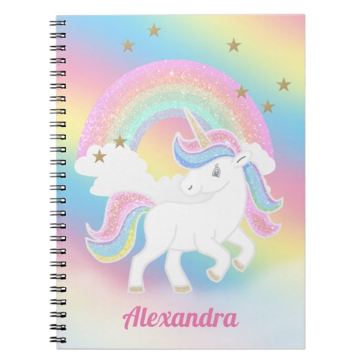 Carnet Parties scintillant Unicorne et arc-en-ciel avec n (Devant)