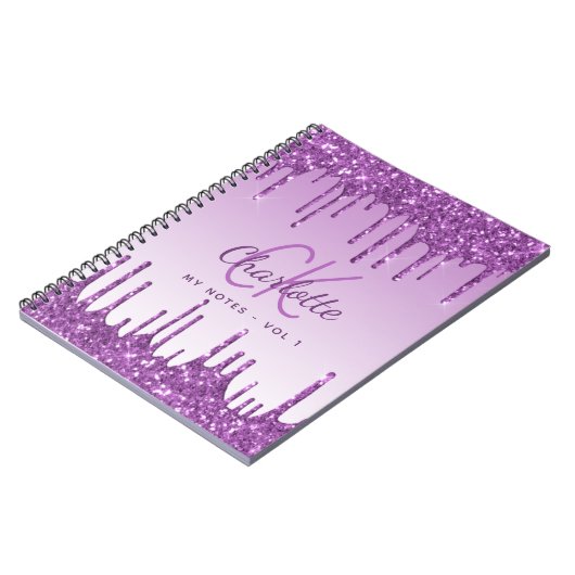 Carnet Parties scintillant violet gouttes violet monogram (Côté gauche)