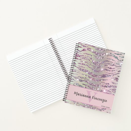 Carnet Parties scintillant Zebra Tiger Argent Rose (Intérieur)