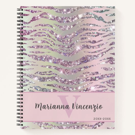 Carnet Parties scintillant Zebra Tiger Argent Rose (Devant)