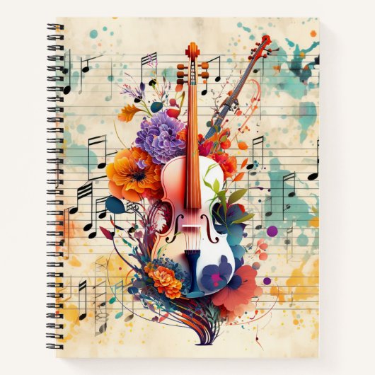 Carnet Partition de violon à éclaboussures d'aquarelle (Devant)