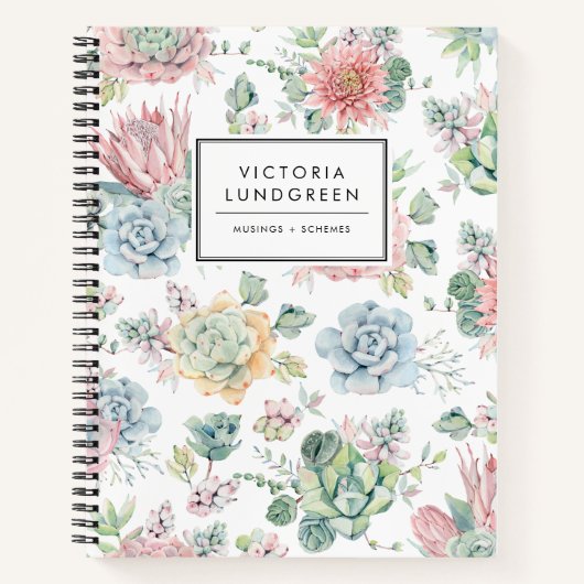 Carnet Pastel Aquarelle Echievera Succulents Motif (Devant)
