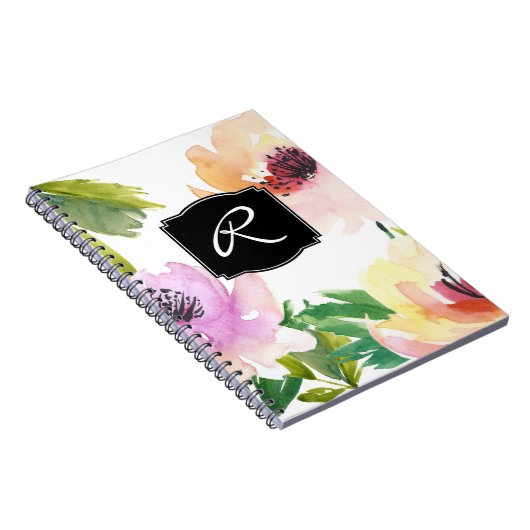 Carnet Pastel Aquarelle Floral Monogramme (Côté Droit)