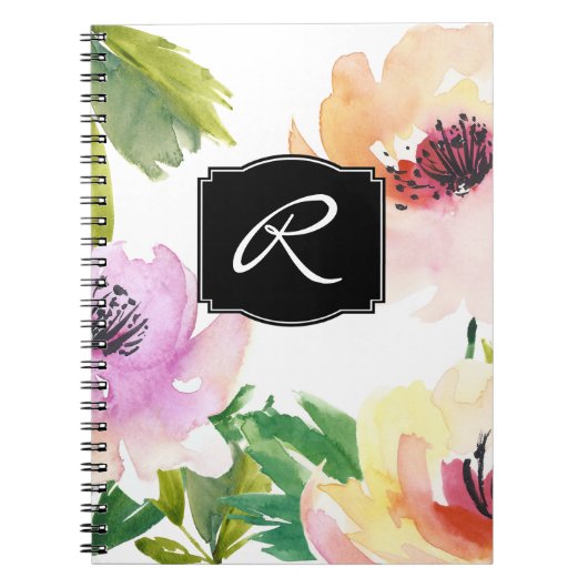 Carnet Pastel Aquarelle Floral Monogramme (Devant)