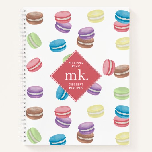 Carnet Pastel Aquarelle Macarons Monogramme Recette (Devant)
