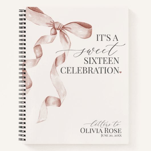 Carnet Pastel Beige Bow Sweet 16 Lettres à Anniversaire f (Devant)