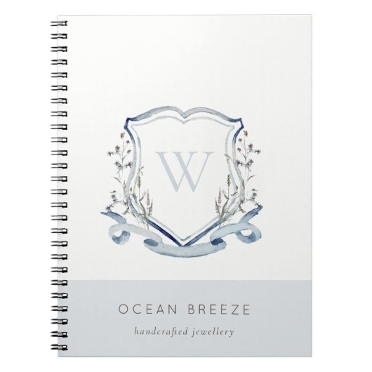 Carnet Pastel Blue Fleur sauvage Aquarelle Crest Monogram (Devant)
