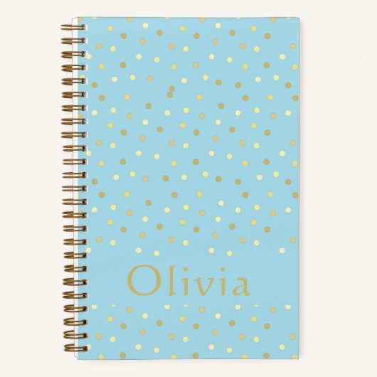 Carnet Pastel Blue Gold Confetti Points Balle personnalis (Recto)