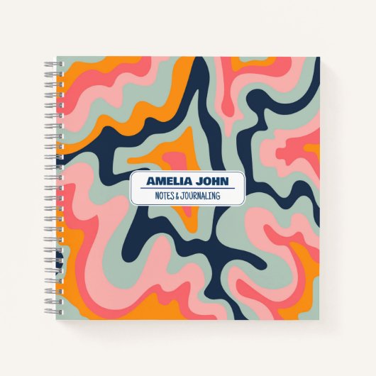 Carnet Pastel Blue Liquid Retro Colors PersonnaliséOrdina (Devant)