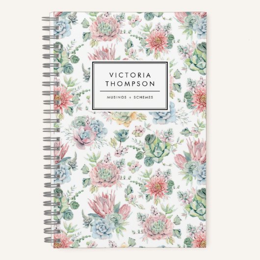 Carnet Pastel Botanical Aquarelle Succulents Motif (Recto)
