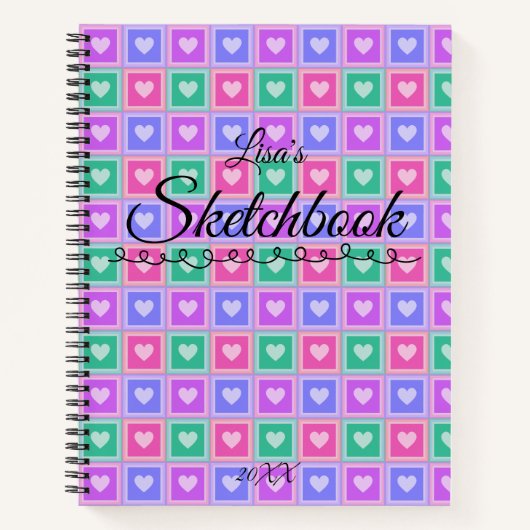 Carnet Pastel Colored Squares with Hearts Skectchbook (Devant)