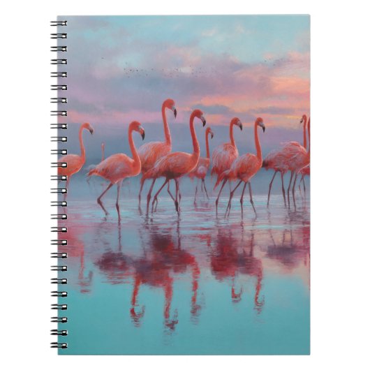 Carnet Pastel Flamants roses Sunset Eau Réflexion (Devant)