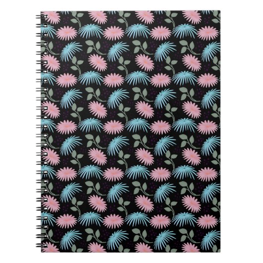 Carnet Pastel Floral Pattern on Black Background | Cute D (Devant)