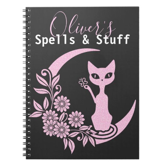 Carnet Pastel Goth Croissant Rose Lune Kitty Cat Spell (Devant)