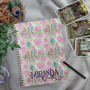 Carnet Pastel Gothique Floral Ribs & Rose Rose & Vert