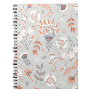 Carnet Pastel Grey Orange Floral : Élégance Vintage
