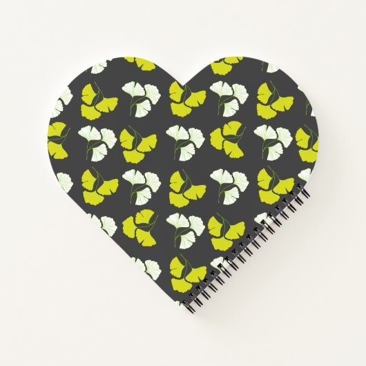 Carnet Pastel-Neon Ginko Leaves on Black Background (Dos)