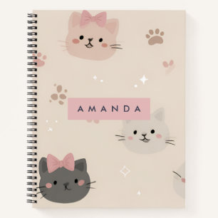 Carnet Pastel personnalisé Kawaii Chat Motif visage