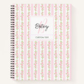 Carnet Pastel Pink Flowers and Stripes Coquette Monogram (Devant)