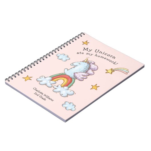 Carnet Pastel Pink Funny Unicorne Mange Mes devoirs (Côté gauche)