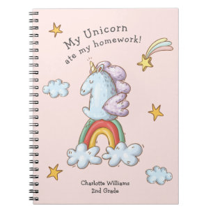 Carnet Pastel Pink Funny Unicorne Mange Mes devoirs