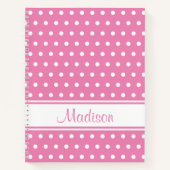 Carnet Pastel Pink White Polka Dot Stripe Nom du script (Devant)