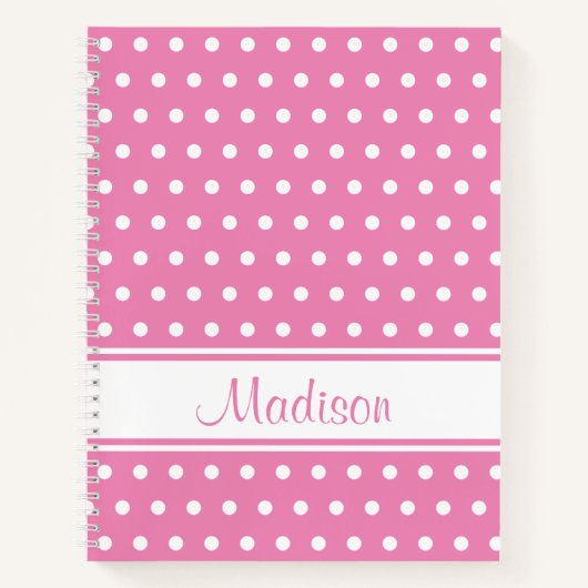 Carnet Pastel Pink White Polka Dot Stripe Nom du script (Devant)