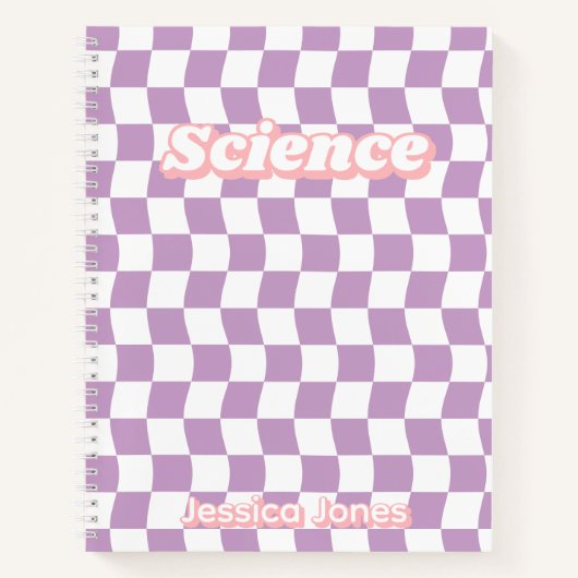 Carnet Pastel Purple White Checkerboard Nom du sujet (Devant)