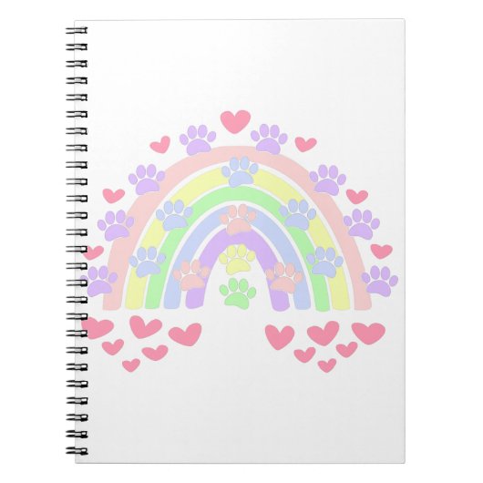 Carnet Pastel Rainbow Hearts et Empreintes de pattes de c (Devant)