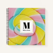 Carnet Pastel Rainbow Spiral Candy Photo Monogramme (Devant)