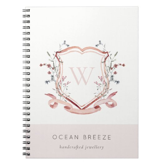 Carnet Pastel Rose Fleur sauvage Aquarelle Crest Monogram (Devant)