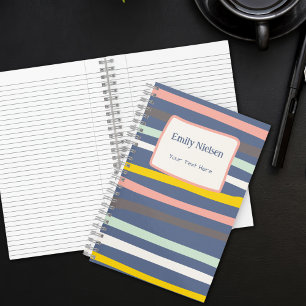 Carnet Pastel Stripes Nom monogramme Sujet de l'école